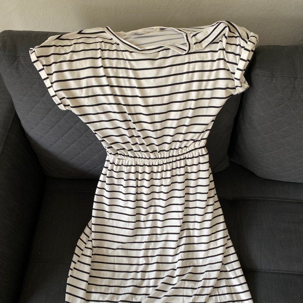 PinkBlush Striped Maternity T-Shirt Dress Black White Size Small